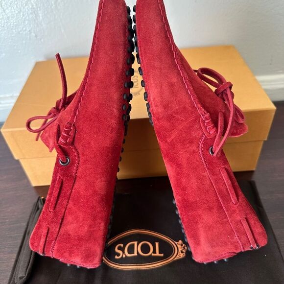 TOD’S  unisex Red Suede slip-on driving Loafers size US6 1/2 , EU 39-40 new - Picture 6 of 12